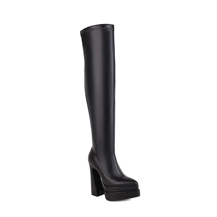 Women's Side Zippers Spool Heel Platform Over the Knee Boots