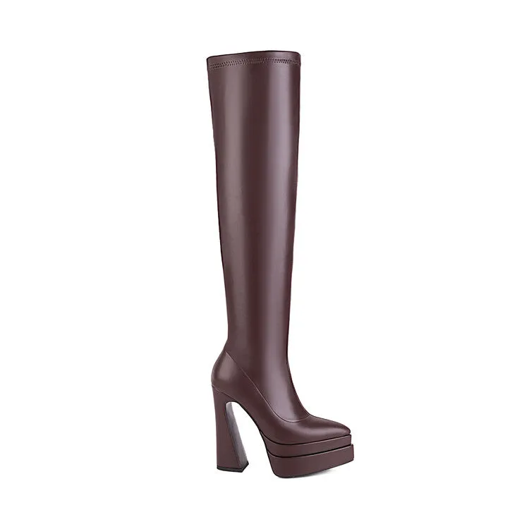 Women's Side Zippers Spool Heel Platform Over the Knee Boots