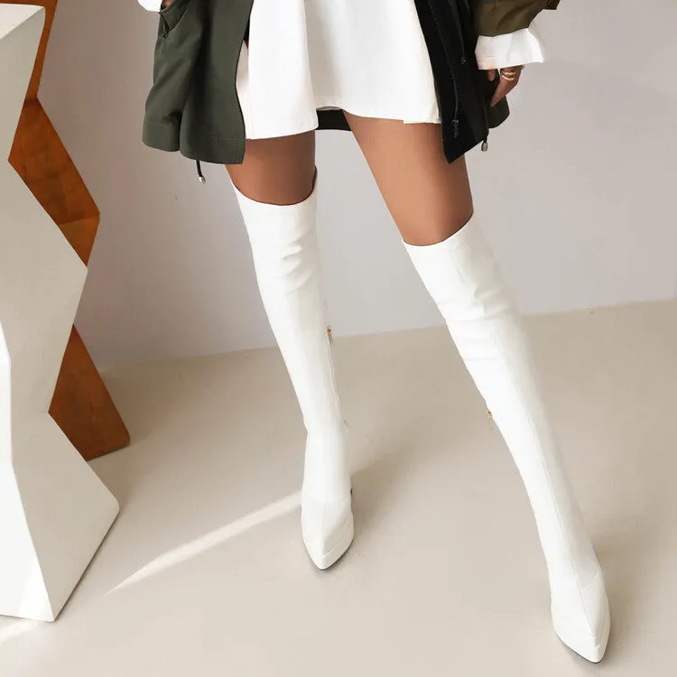 Women's Side Zippers Spool Heel Platform Over the Knee Boots