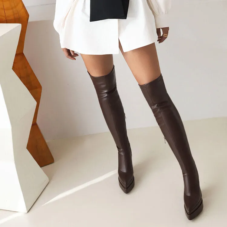 Women's Side Zippers Spool Heel Platform Over the Knee Boots