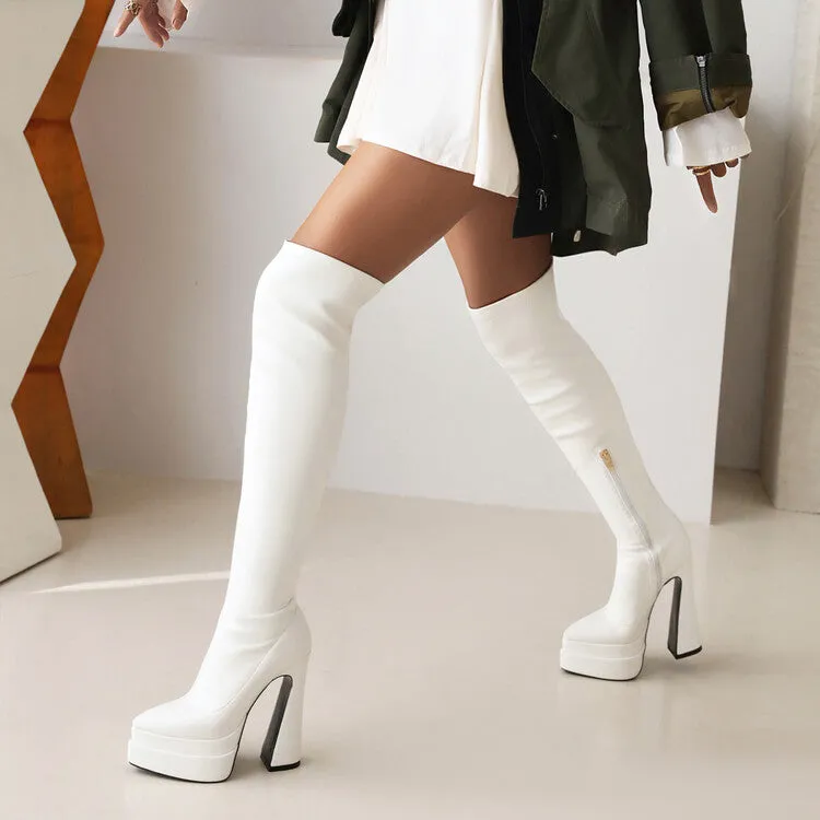 Women's Side Zippers Spool Heel Platform Over the Knee Boots