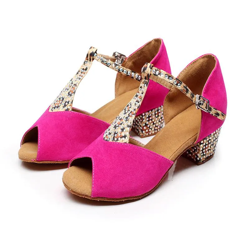 Women's Suede Satin 4cm Heels Latin With Buckle Rhinestone Ballroom Dance Shoes/Latin Dance Shoes