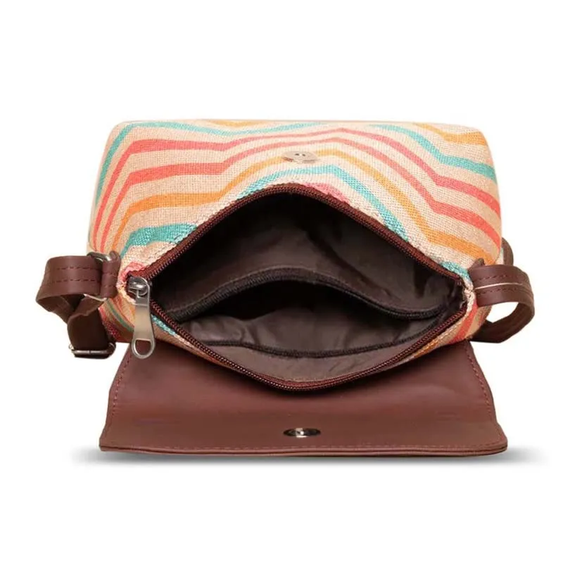 ZOUK WavBeach Wave Pattern Women's Hand Crafted Multicolor Flap Sling Bag