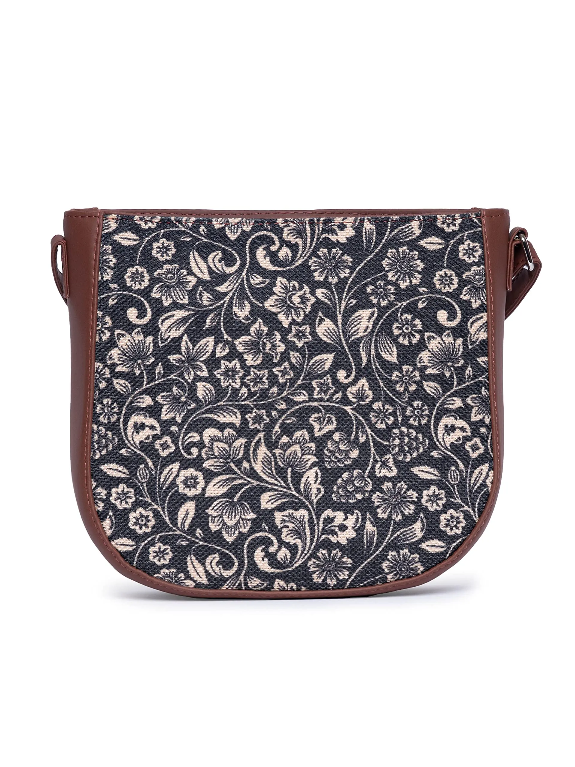 Zouk Women's Handcrafted Black Floral U Shaped Sling Bag